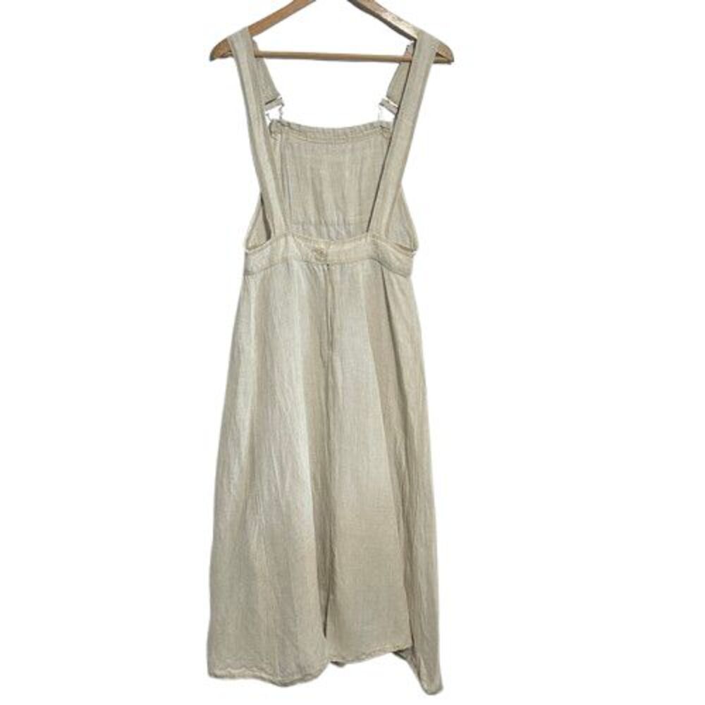 VTG Karen Alexander Pinafore Overall Maxi Dress 10 Linen Flax Blend Tan Mori Kei - Picture 2 of 11